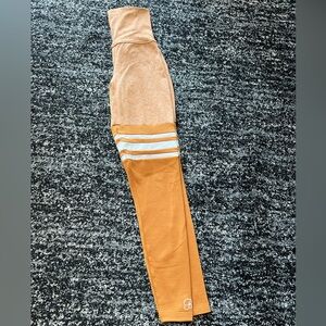 Bombshell Sportswear Thigh-Highs Legging, Size XS, Tan color with white stripes
